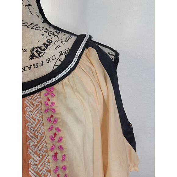 LEIFNOTES Anthropologie Shift Dress Sz 6 Brimming Borders Beaded Patchwork Boho - Picture 5 of 12